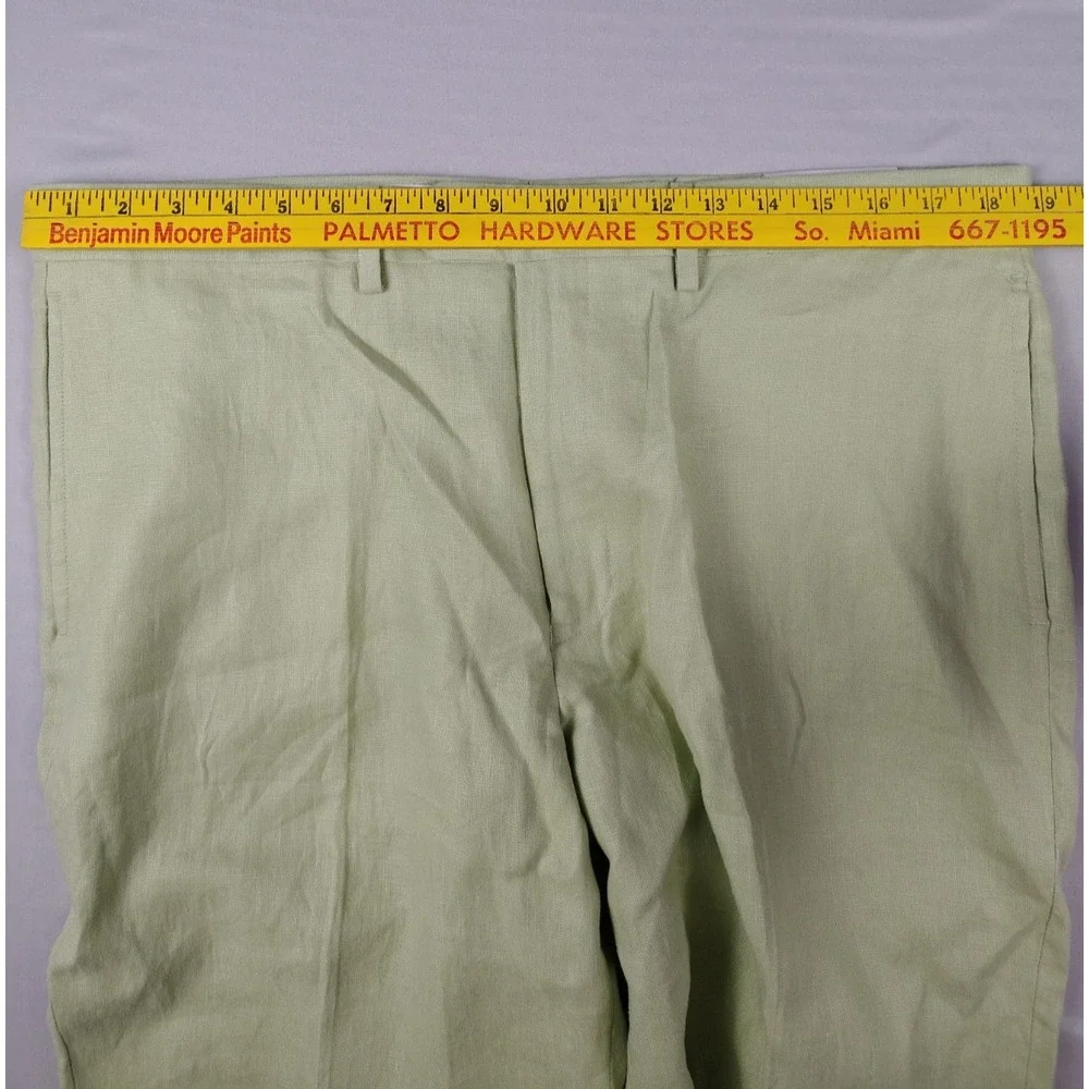 Paul Fredrick Pants Mens 37x30 Sage Green 100% Linen Flat Front NWT Chino Casual